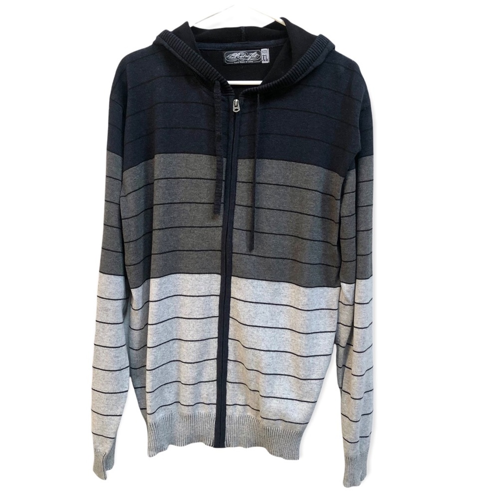 Retrofit Gray Stripe Sweater Hoodie XL